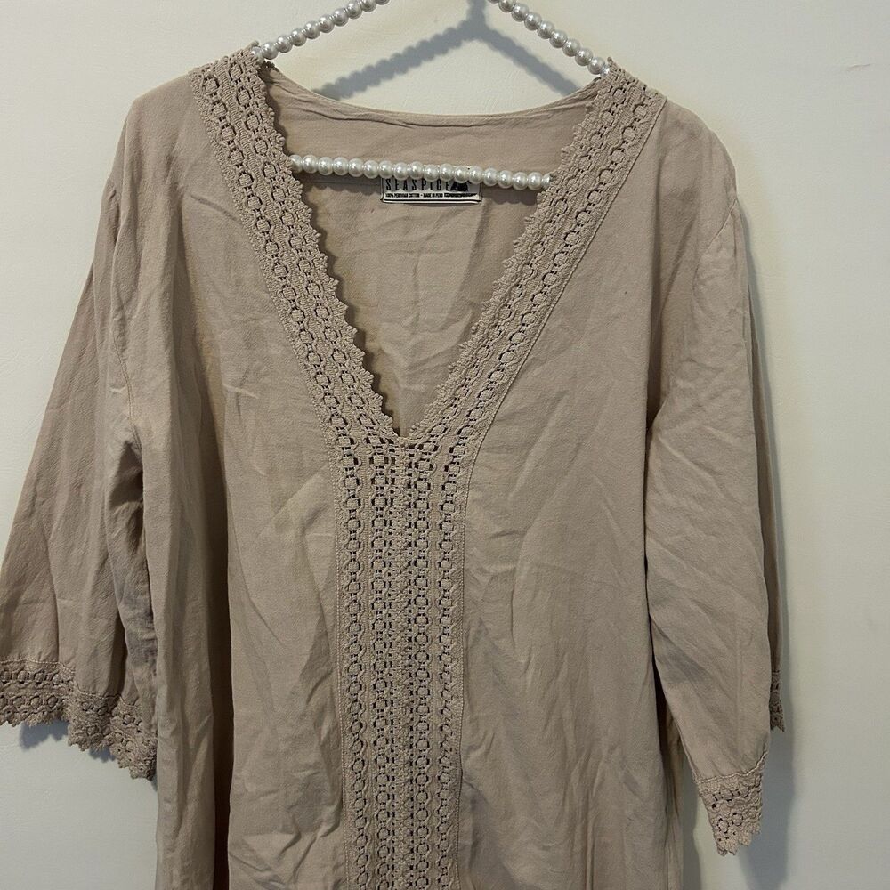 SEASPICE White 100% Peruvian Cotton Large Crochet Lace Tunic Beach Swim Coverup - Picture 3 of 11